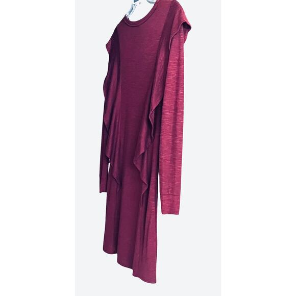 ART CLASS LONG SLV RND NECK MIDI BODYCON DRESS, WOMEN-XL-CRANBERRY, RUFFLE SIDES - Picture 5 of 10